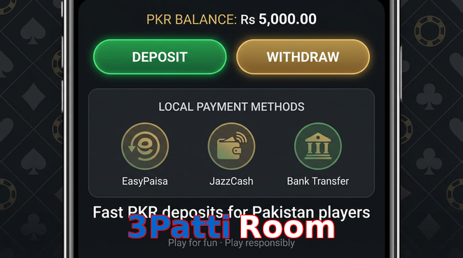 Deposit and withdrawal screen with PKR methods